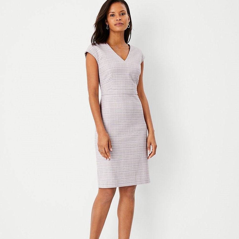 Ann Taylor Petite V-Neck Dress In Plaid